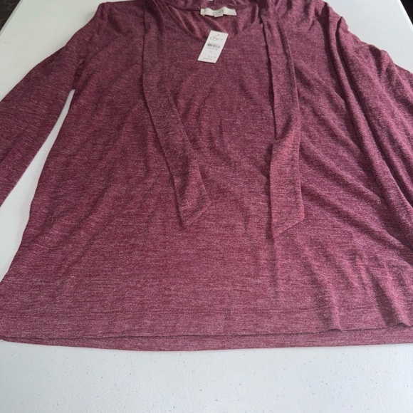 NWT LOFT Ann Taylor V Neck Tie Flowy Shirt Maroon Magenta Career XL - Picture 7 of 10
